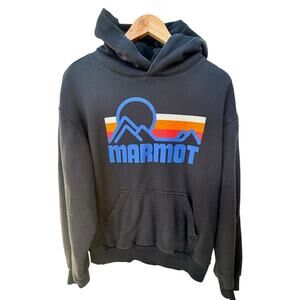 Marmot Mountain Works Hoodie Mens Medium Black Graphic Logo Pullover